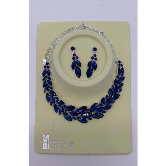 Christina Collection Blue Crystal Necklace & Earrings Set - Picture 1 of 4